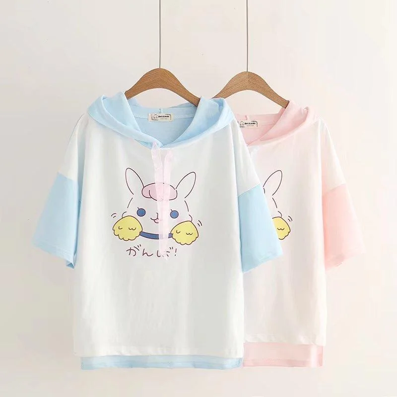 Women's Kawaii Bunny And Japanese Printed Contrast Color Hoodies Hoodie with Rhinestones Sparkly Elegant Women's Kawaii Bunny And Japanese Printed Contrast Color Hoodies Hoodie with Rhinestones Sparkly Elegant