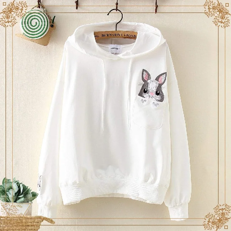 Women's Kawaii Bunny Embroidered Pure Color Hoodies Hoodie with Rhinestones Sparkly Elegant Women's Kawaii Bunny Embroidered Pure Color Hoodies Hoodie with Rhinestones Sparkly Elegant
