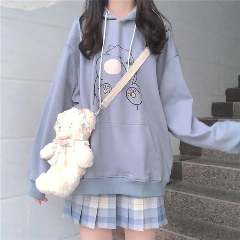 Women's Kawaii Cute Polar Bear Loose Hoodies Hoodie with Pastel Soft Subtle