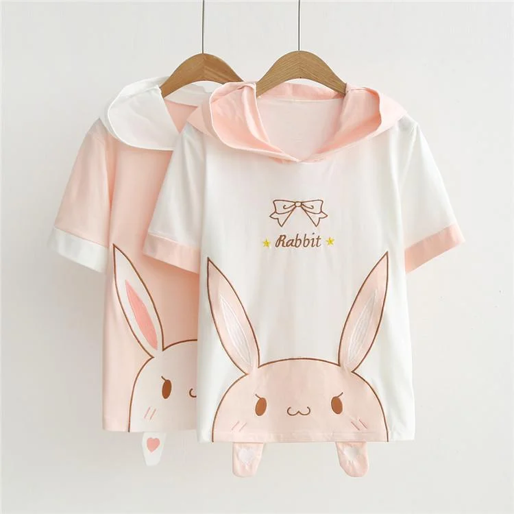 Women's Kawaii Rabbit Bownknot Printed Rabbit Ear Hooded Hoodies Hoodie with Snap Buttons Easy Quick Women's Kawaii Rabbit Bownknot Printed Rabbit Ear Hooded Hoodies Hoodie with Snap Buttons Easy Quick