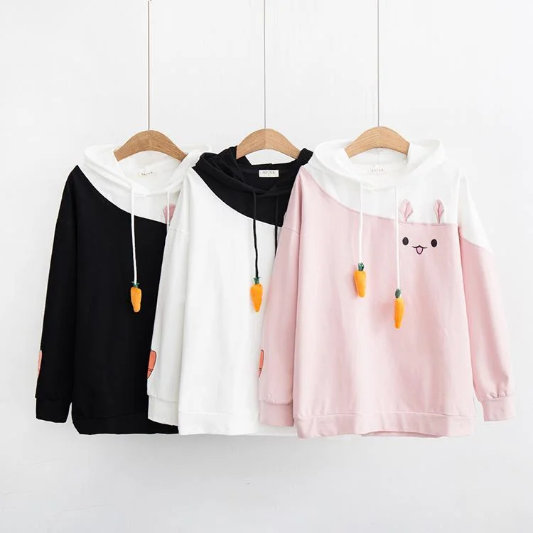 Women's Kawaii Rabbit Carrot Drawstring Contrast Color Hoodies Hoodie with Pocket Utility Practical Women's Kawaii Rabbit Carrot Drawstring Contrast Color Hoodies Hoodie with Pocket Utility Practical