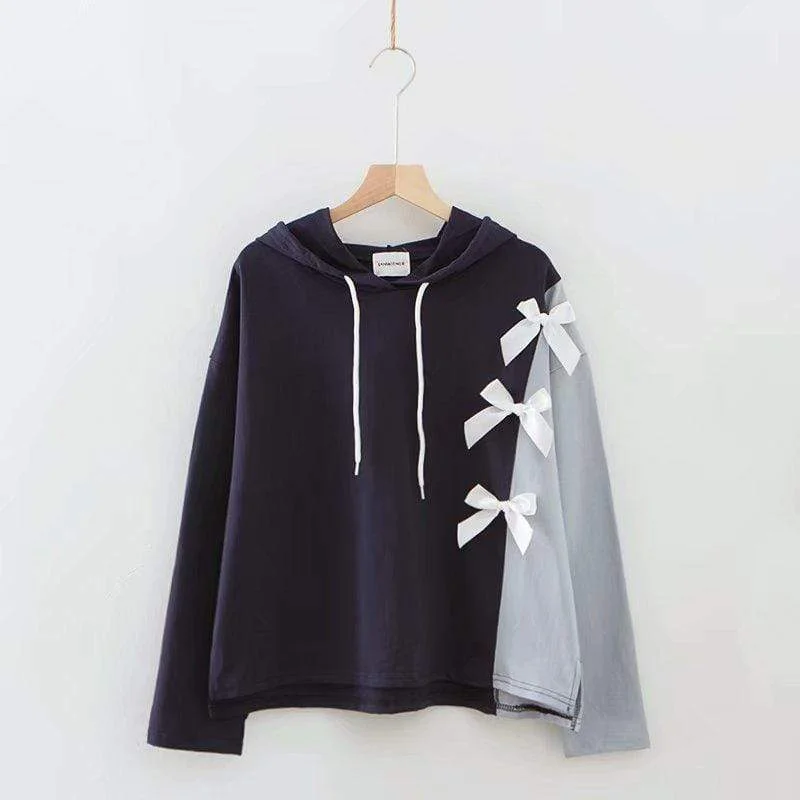 Women's Korean Fashion Bowknots Contrast Color Hoodies Hoodie with Hem Applique Textured Unique Women's Korean Fashion Bowknots Contrast Color Hoodies Hoodie with Hem Applique Textured Unique