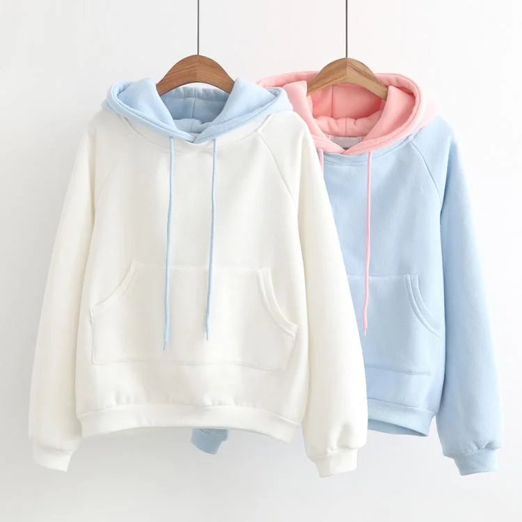 Women's Korean Fashion Contrast Color Loose Hoodies With A Big Pocket Hoodie with Hem Ribbing Snug Secure Women's Korean Fashion Contrast Color Loose Hoodies With A Big Pocket Hoodie with Hem Ribbing Snug Secure