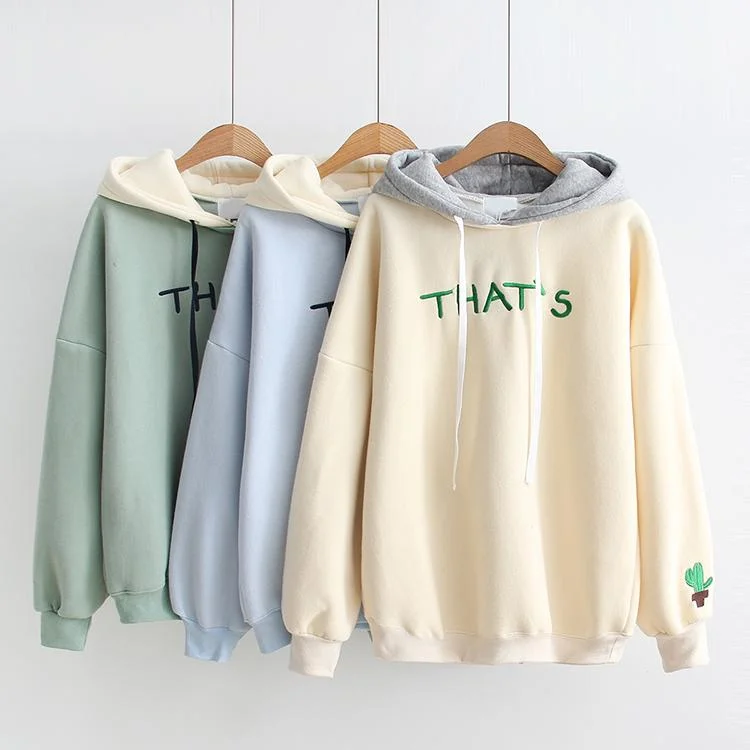 Women's Korean Fashion "That's" Embroidered Contrast Color Hoodies Hoodie with Mesh Breathable Sporty Women's Korean Fashion "That's" Embroidered Contrast Color Hoodies Hoodie with Mesh Breathable Sporty