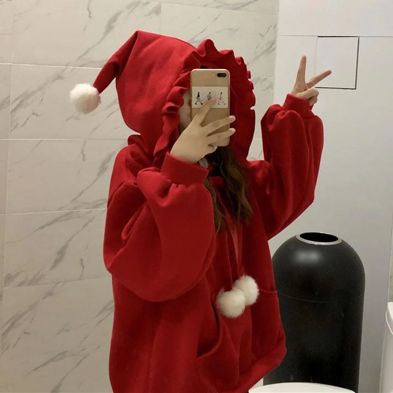 Women's Lolita Pure Color Falbala Hooded Puff Sleeve Hoodies Hoodie with Ribbed Neckline Snug Warm Women's Lolita Pure Color Falbala Hooded Puff Sleeve Hoodies Hoodie with Ribbed Neckline Snug Warm