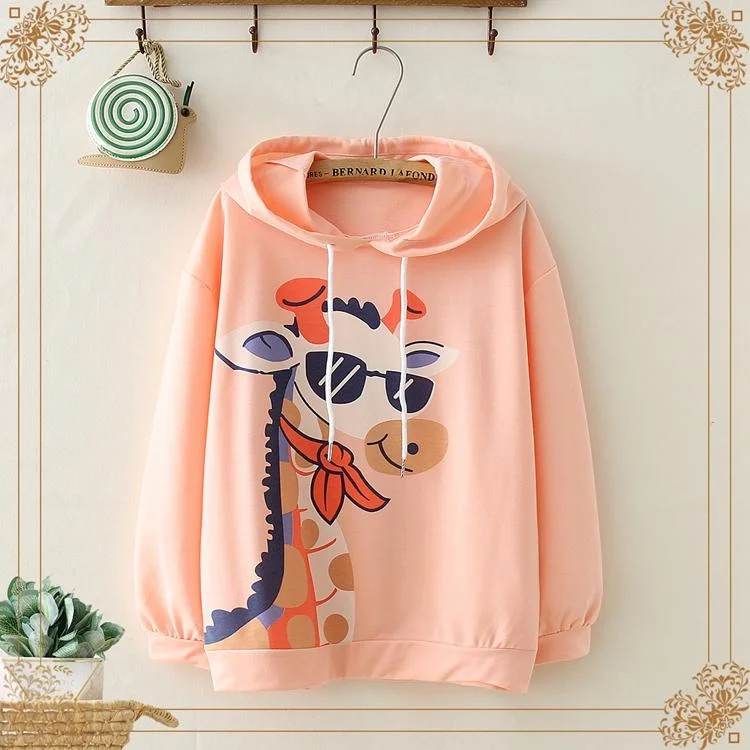 Women's Sweet Big Giraffe Printed Hoodies Hoodie with Hidden Zipper Minimalist Clean Women's Sweet Big Giraffe Printed Hoodies Hoodie with Hidden Zipper Minimalist Clean