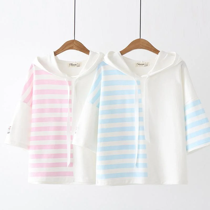 Women's Korean Fashion Sailor Collar Contrast Color Striped Hoodies Hoodie with Slit Hem Functional Movement Women's Korean Fashion Sailor Collar Contrast Color Striped Hoodies Hoodie with Slit Hem Functional Movement