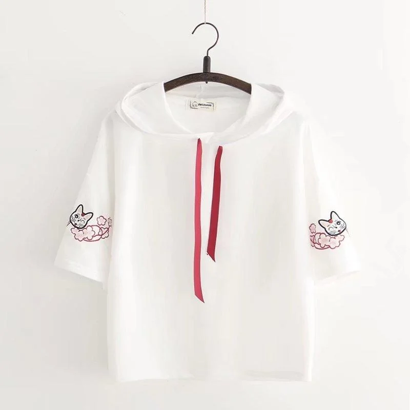Women's Sweet Cat And Floral Printed Pure Color Hoodies Hoodie with Pastel Soft Subtle Women's Sweet Cat And Floral Printed Pure Color Hoodies Hoodie with Pastel Soft Subtle