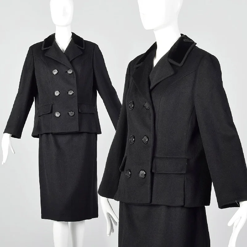 1960s Black Winter Skirt Suit with Boxy Jacket and Pencil Skirt Rayon Jacket Velvet Jacket Corduroy Jacket 1960s Black Winter Skirt Suit with Boxy Jacket and Pencil Skirt Rayon Jacket Velvet Jacket Corduroy Jacket