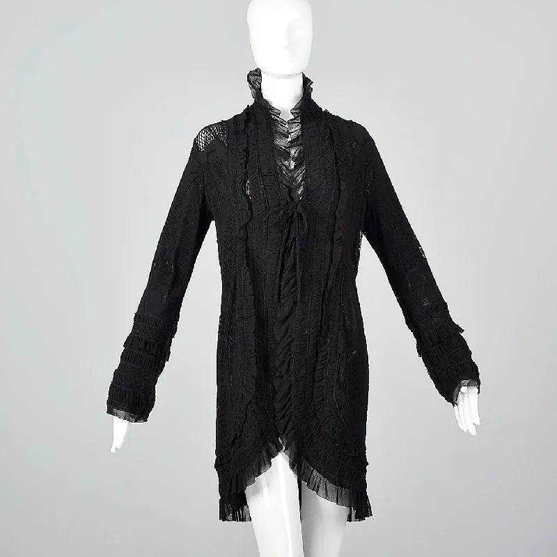 1990s Jean Paul Gaultier Soleil Black Lace and Mesh Jacket Tiered Jacket Buttoned Jacket Zippered Jacket 1990s Jean Paul Gaultier Soleil Black Lace and Mesh Jacket Tiered Jacket Buttoned Jacket Zippered Jacket