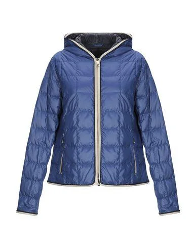 Fay Women Down jacket Blue XS INT A-Line Jacket Boat Neck Shawl Collar