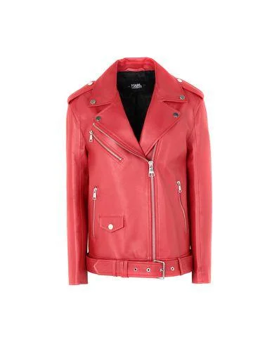 Karl Lagerfeld Women Jacket Red 8 UK Tiered Jacket Buttoned Jacket Zippered Jacket