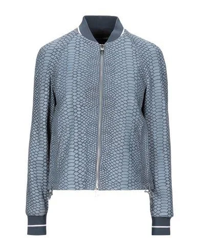Emporio Armani Women Jacket Slate blue 12 UK A-Line Jacket Boat Neck Shawl Collar