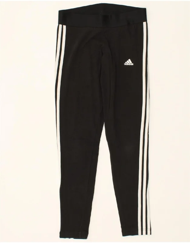 ADIDAS Womens Leggings UK 12/14 Medium Black Cotton Comfortable Fleece-Lined Leggings