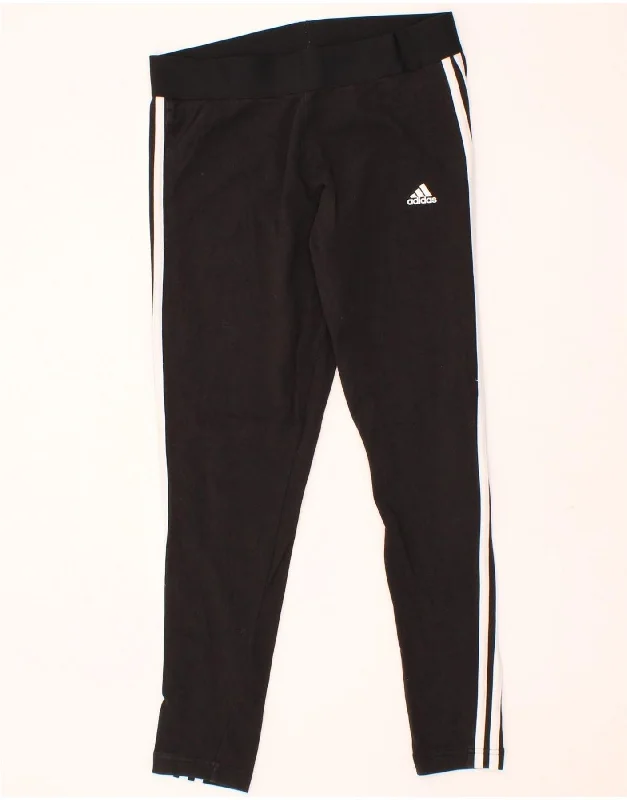 ADIDAS Womens Leggings UK 16/18 Large Black Cotton Stylish Side-Stripe Leggings