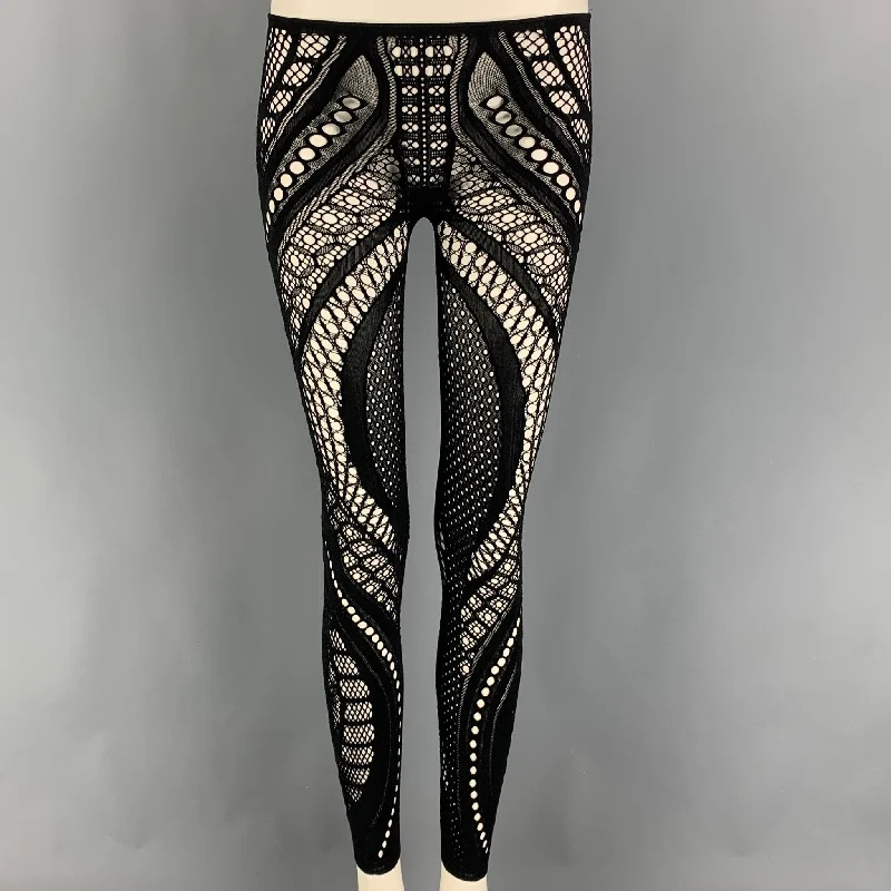 ALEXANDER McQUEEN Size M Black Nylon Mesh Leggings Fashionable Sports Leggings