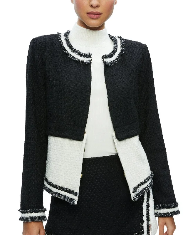 alice + olivia Kidman Two-Fer Jacket Knit Fabric Woven Fabric Fleece Fabric