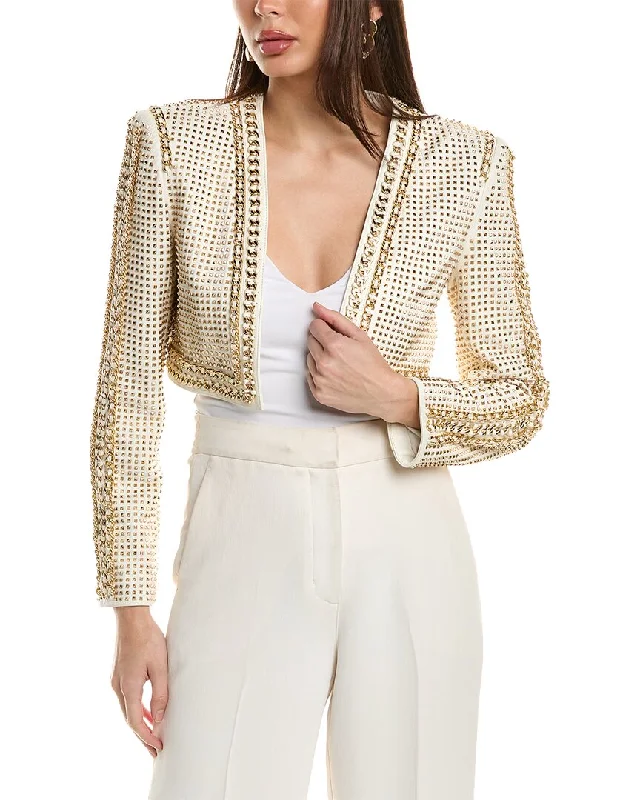 alice + olivia Maria Leather Crop Jacket Chenille Fabric Brocade Fabric Lace Fabric
