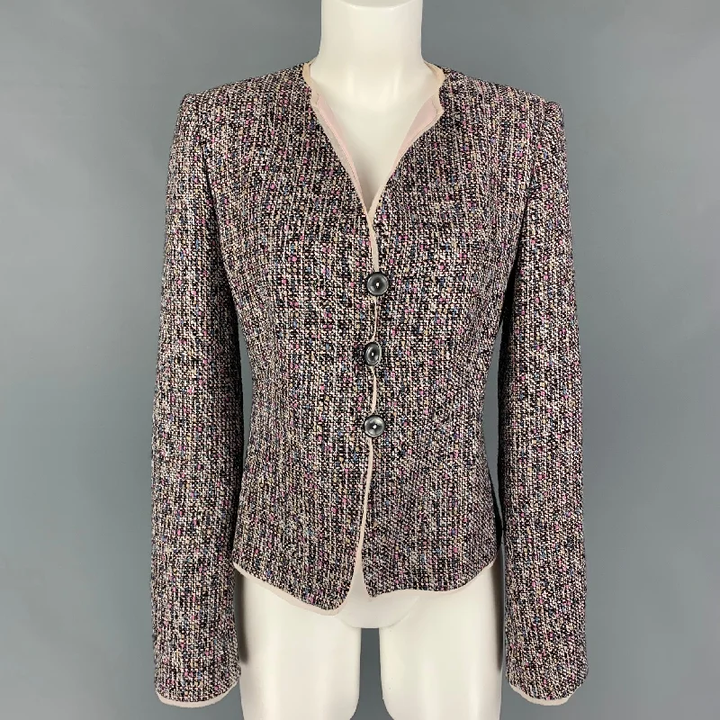 ARMANI COLLEZIONI Size 10 Multi-Color Cotton Blend Jacket Striped Jacket Polka Dot Jacket Floral Jacket ARMANI COLLEZIONI Size 10 Multi-Color Cotton Blend Jacket Striped Jacket Polka Dot Jacket Floral Jacket