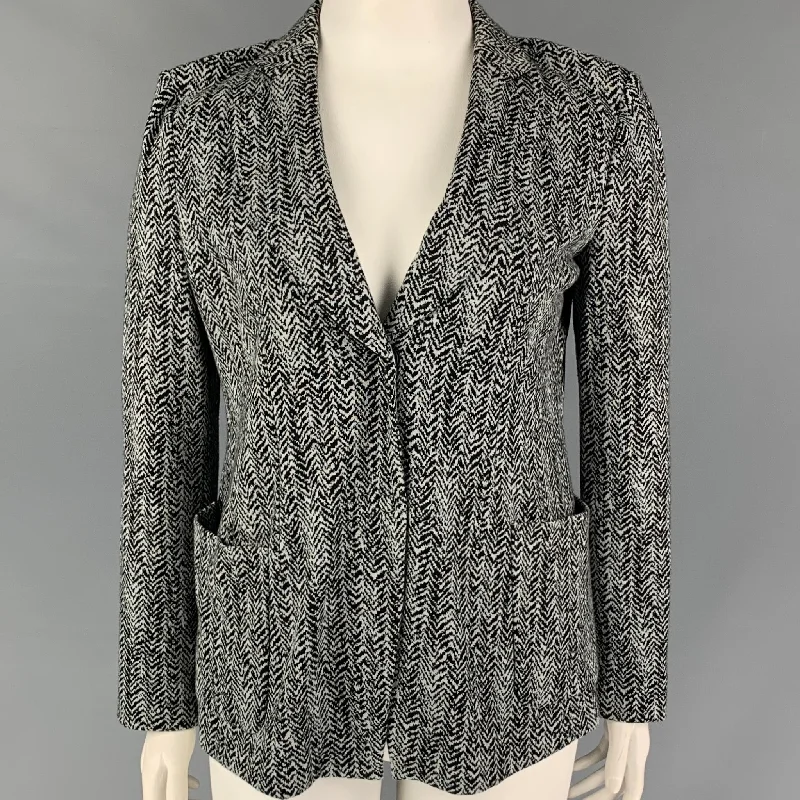 ARMANI COLLEZIONI Size 14 Black White Cotton Blend Jacket Blazer V-Neck Jacket Boat Neck Jacket Square Neck Jacket ARMANI COLLEZIONI Size 14 Black White Cotton Blend Jacket Blazer V-Neck Jacket Boat Neck Jacket Square Neck Jacket