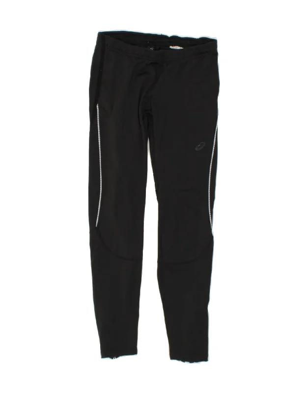 ASICS Womens Leggings UK 12 Medium Black Trendy Leather-Look Workout Leggings