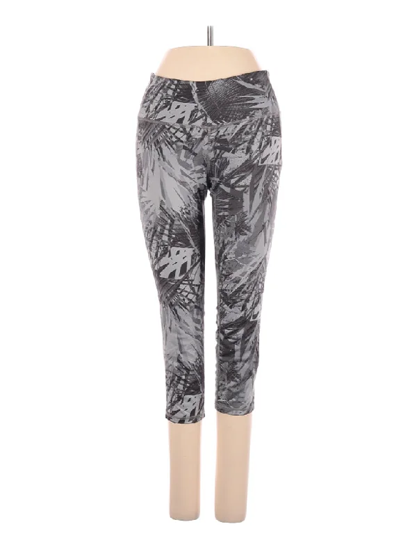 Athleta Black & Gray Tropical Print Crop Leggings Size XS Elegant Metallic Leggings