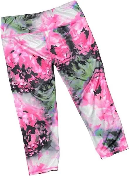 Athleta Capri Bloom Chaturanga Pink Black Floral Crop Leggings Size M Elegant Printed Leggings with Pockets