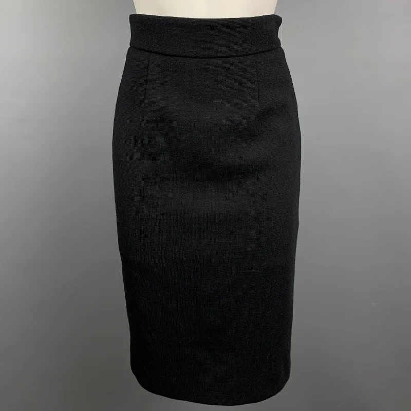 BARNEY'S NEW YORK Size 4 Black Jersey Textured Wool Skirt ruffled skirt detail