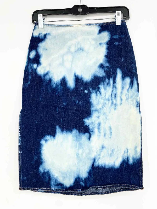 Bebe Women's Blue/White Midi Cotton Tie Dye Girls Night Out Size 2P Skirt wool skirt breathable