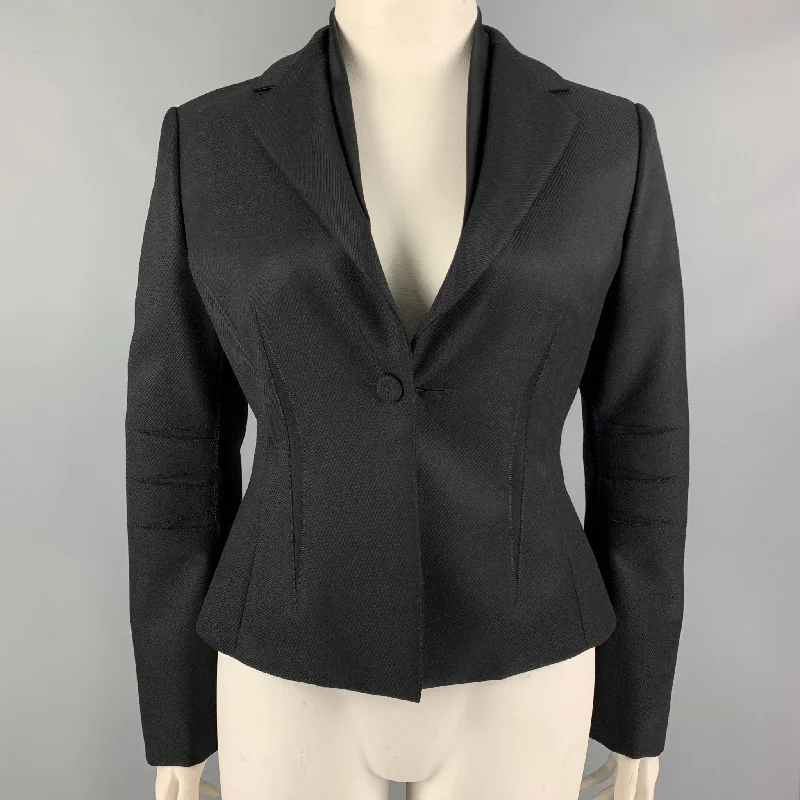 BRIONI Size 10 Black Wool Notch Lapel Cropped Jacket Blazer Nylon Fabric Polyester Fabric Spandex Fabric BRIONI Size 10 Black Wool Notch Lapel Cropped Jacket Blazer Nylon Fabric Polyester Fabric Spandex Fabric