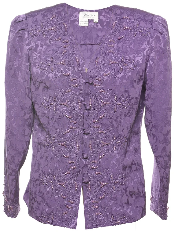 Brocade Design 1980s Lilac Evening Jacket - M Zippered Jacket Buttoned Jacket Snapped Jacket Brocade Design 1980s Lilac Evening Jacket - M Zippered Jacket Buttoned Jacket Snapped Jacket