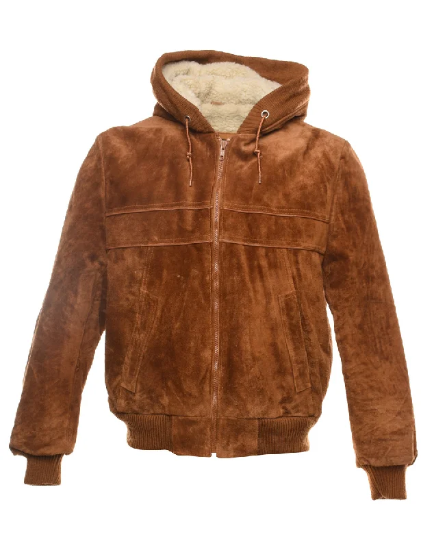 Brown Hooded Zip-Front Suede Jacket - M Striped Jacket Polka Dot Jacket Floral Jacket Brown Hooded Zip-Front Suede Jacket - M Striped Jacket Polka Dot Jacket Floral Jacket