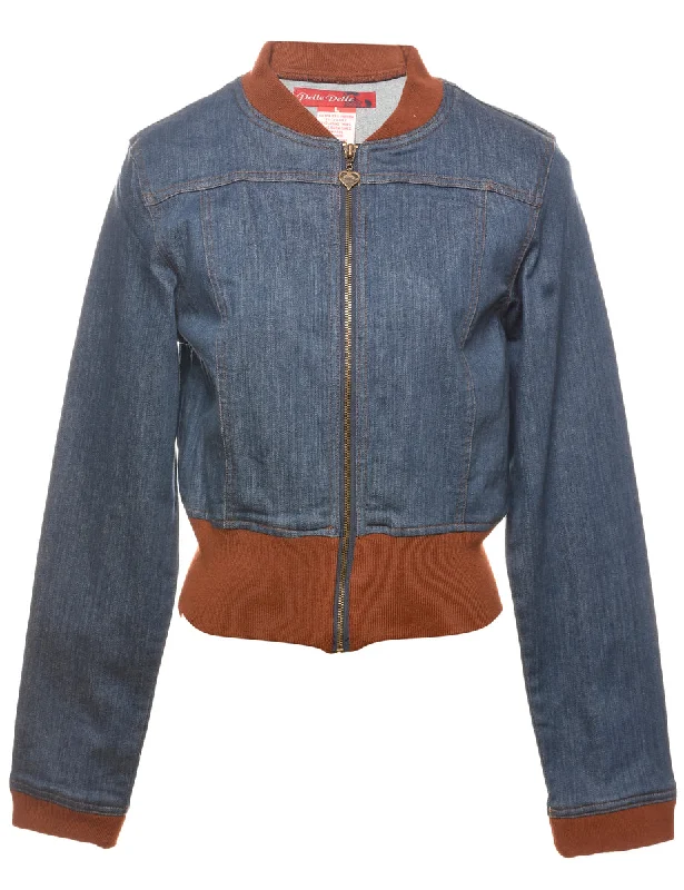 Brown & Stonewash Contrast Y2K Denim Jacket - L Ribbed Jacket Pleated Jacket Ruffled Jacket Brown & Stonewash Contrast Y2K Denim Jacket - L Ribbed Jacket Pleated Jacket Ruffled Jacket