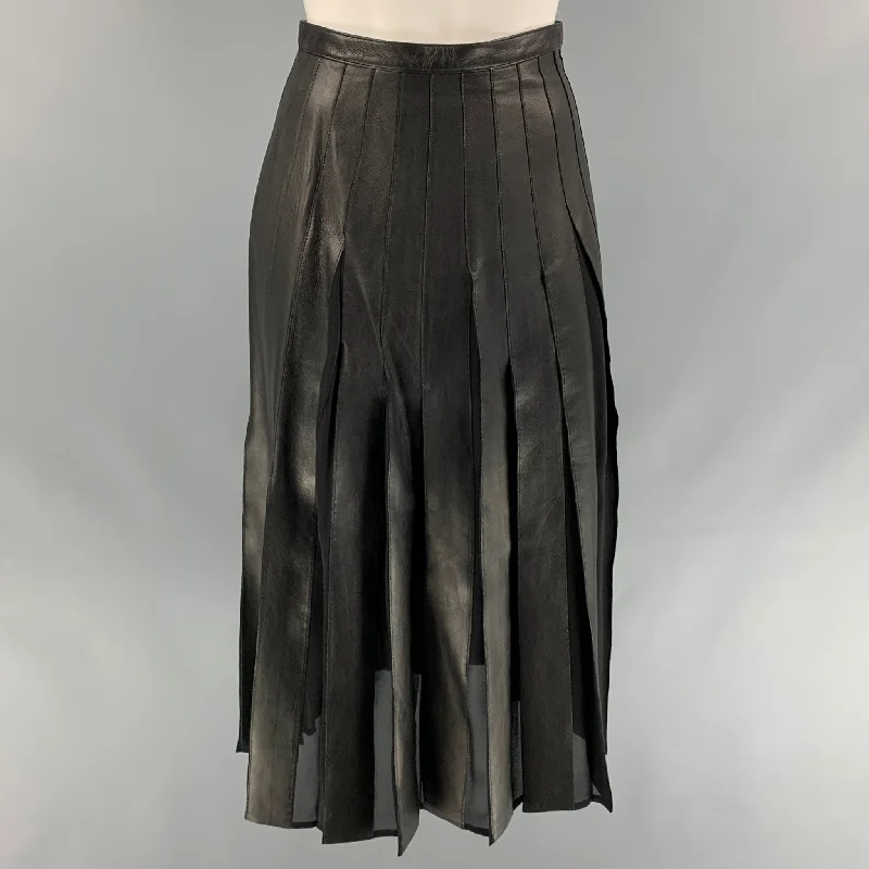 BURBERRY LONDON Size 2 Black Silk Mixed Fabrics Pleated Mid-Calf Skirt chiffon skirt delicate