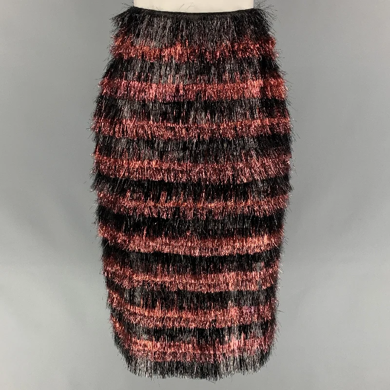 BURBERRY PRORSUM Fall 2012 Size 6 Cherry & Black Polyamide / Silk Stripe Skirt silk skirt smooth