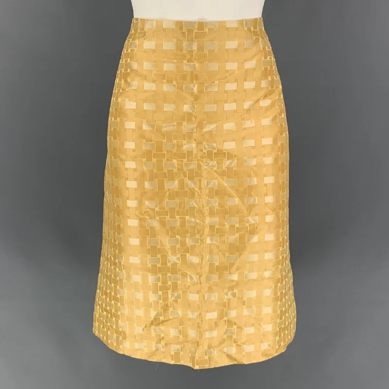 BURBERRY PRORSUM Spring 2006 Size 8 Gold Geomtric Silk Knee-Length Skirt lace skirt elegant