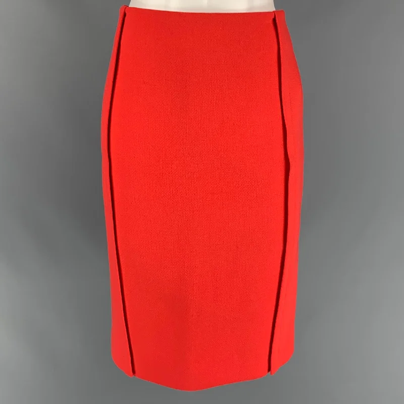 CALVIN KLEIN COLLECTION Size 0 Orange Wool Below Knee Pencil Skirt silk skirt lustrous