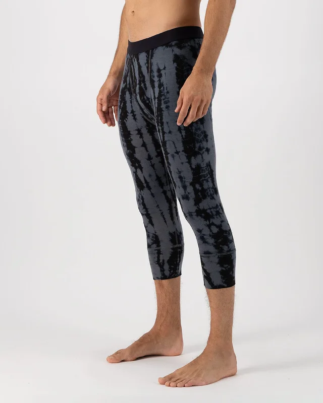 Cascade Merino Base Layer 3/4 Legging - Grey Tie Dye Comfortable Ribbed Sports Leggings