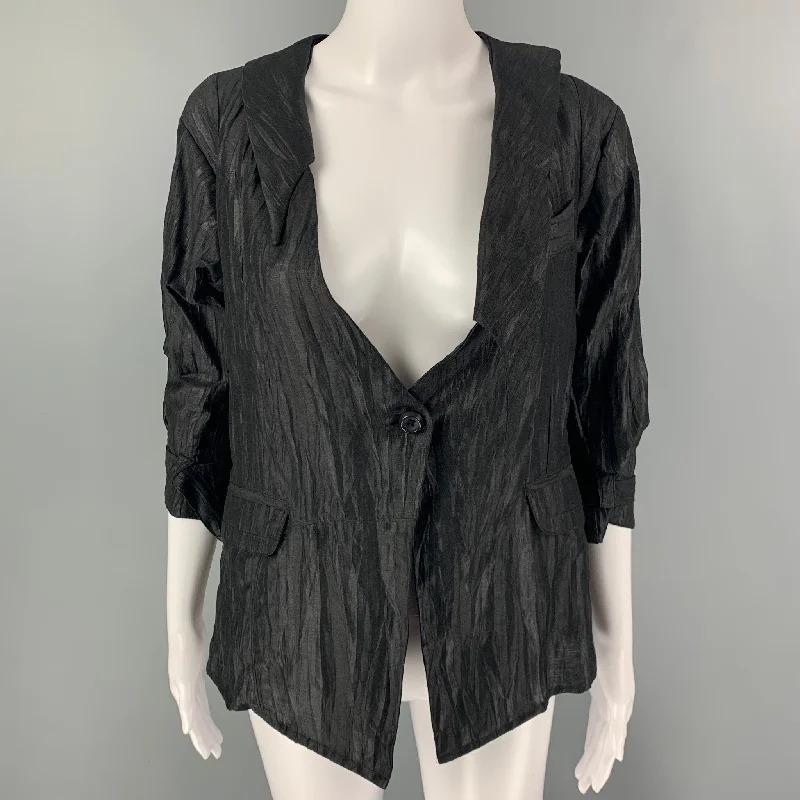 COSA NOSTRA Size M Black Silk Blend Wrinkled Jacket Satin Jacket Silk Jacket Chiffon Jacket COSA NOSTRA Size M Black Silk Blend Wrinkled Jacket Satin Jacket Silk Jacket Chiffon Jacket