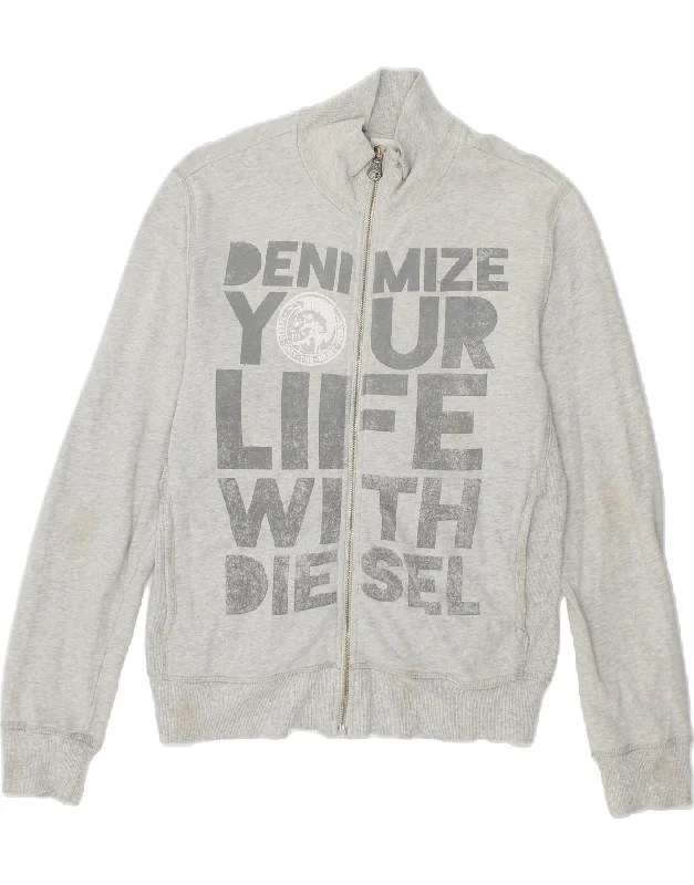 DIESEL Womens Graphic Tracksuit Top Jacket UK 14 Medium Grey Cotton Lace Jacket Ribbed Jacket Sequined Jacket