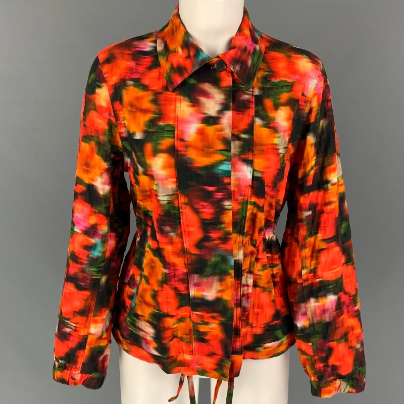 DRIES VAN NOTEN Size 4 Multi-Color Orange Cotton Blend Jacket Front Pockets Side Pockets Patch Pockets DRIES VAN NOTEN Size 4 Multi-Color Orange Cotton Blend Jacket Front Pockets Side Pockets Patch Pockets
