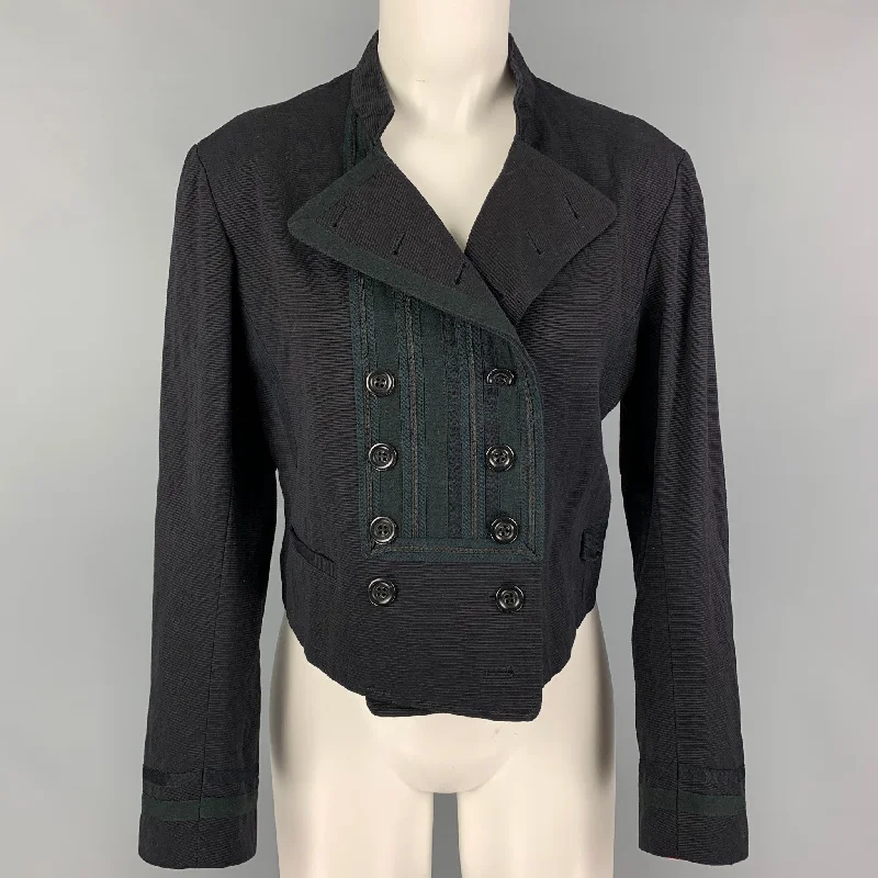 DRIES VAN NOTEN Size M Black Cotton Blend Double Breasted Jacket Satin Jacket Silk Jacket Chiffon Jacket DRIES VAN NOTEN Size M Black Cotton Blend Double Breasted Jacket Satin Jacket Silk Jacket Chiffon Jacket