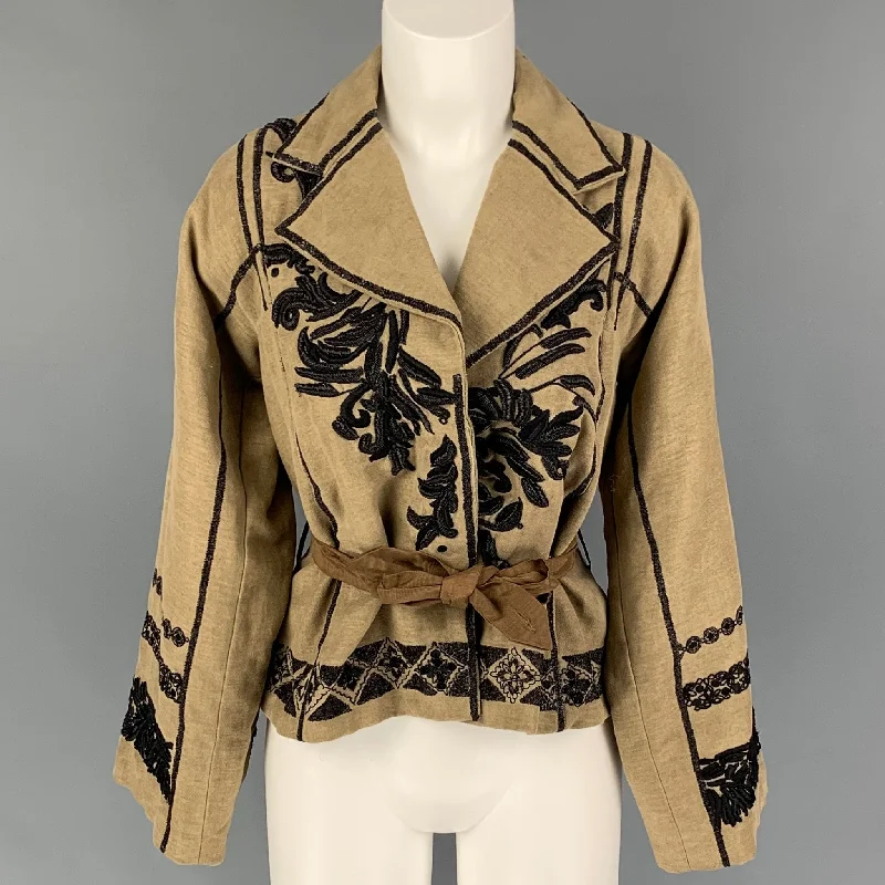 DRIES VAN NOTEN Size S Black Beige Linen Cotton Jacket Jacket Blazer Coat