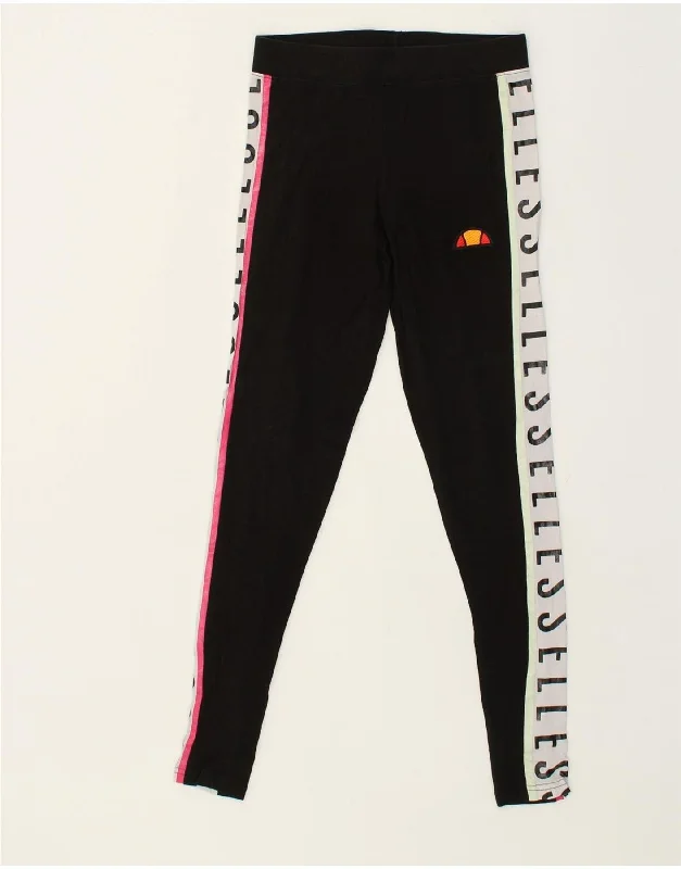 ELLESSE Womens Leggings UK 4 XS Black Cotton Trendy Sweat-Wicking Workout Leggings