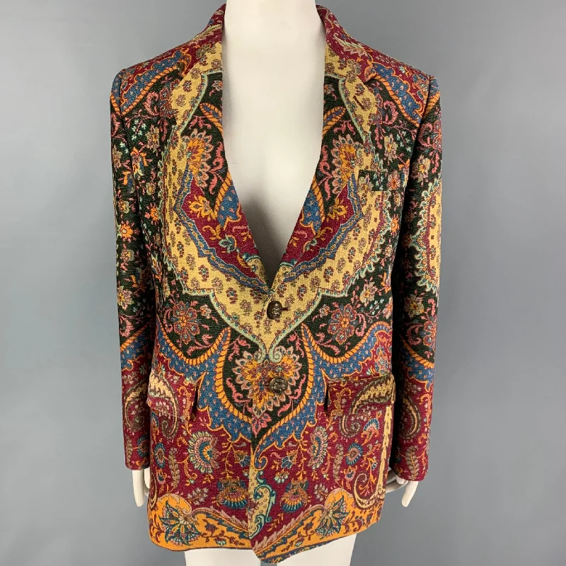 ETRO Size 8 Multi-Color Woven Notch Lapel Jacket Blazer Rayon Fabric Velvet Fabric Corduroy Fabric ETRO Size 8 Multi-Color Woven Notch Lapel Jacket Blazer Rayon Fabric Velvet Fabric Corduroy Fabric