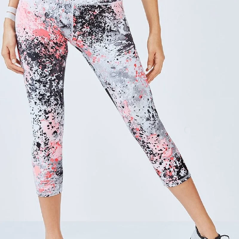 Fabletics Black, White Gray & Pink Splatter Ankle Leggings Size XS Comfortable Workout Fitness Leggings