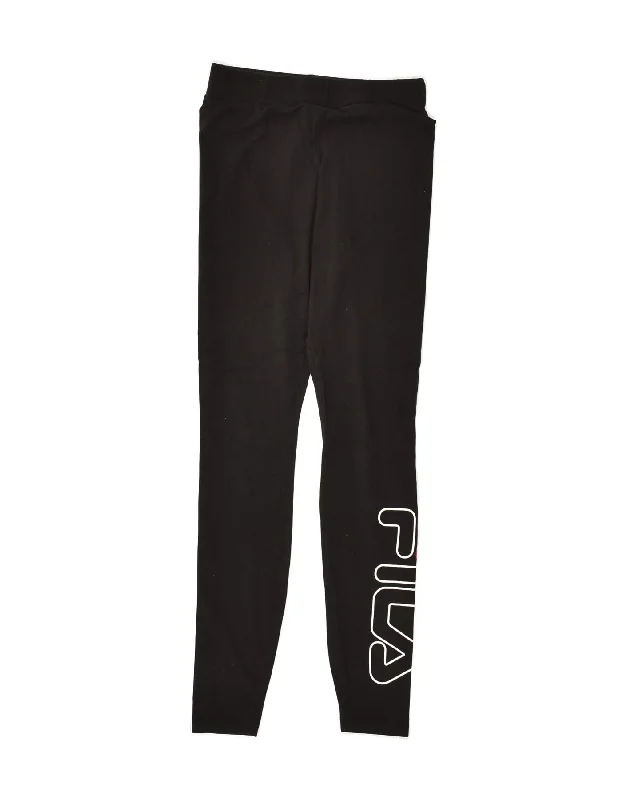 FILA Womens Graphic Leggings XS Black Trendy Faux Suede Leggings