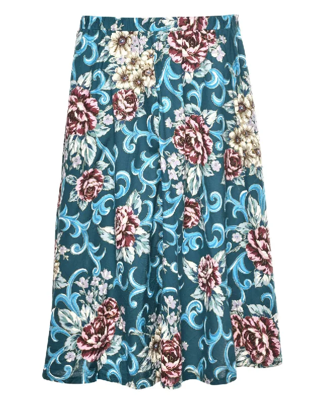 Floral A-line Skirt - M linen skirt light