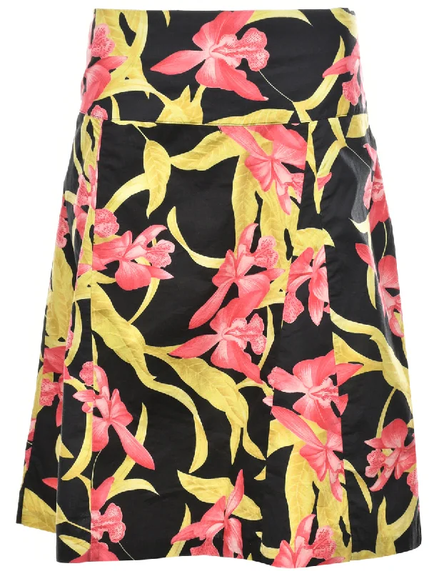 Floral Pattern Flared Skirt - L vintage skirt charm