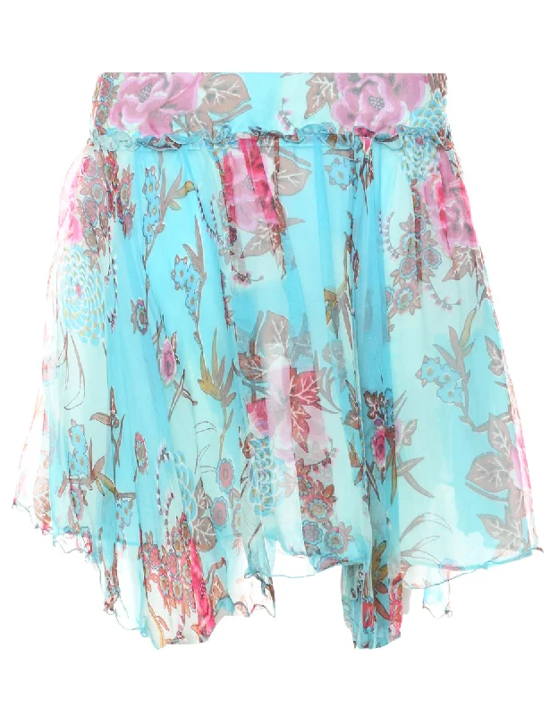 Floral Pattern Y2K Flared Skirt - XS silk skirt luxurious